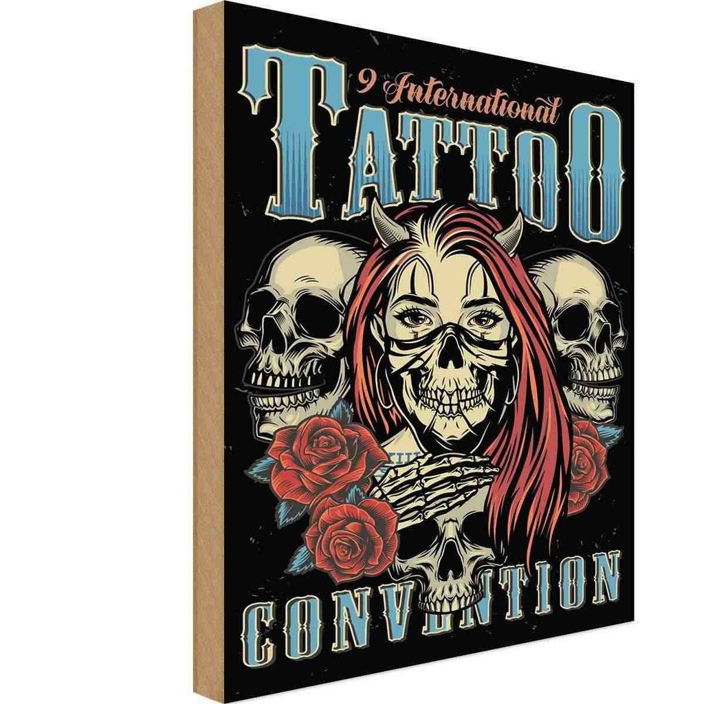 Holzschild 18x12 cm Tattoo International Tatoo Sport Hobby