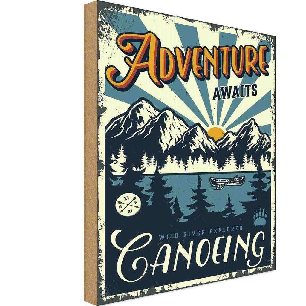 Holzschild 18x12 cm Kanu Adventure awaits Ganoeing Sport Hobby