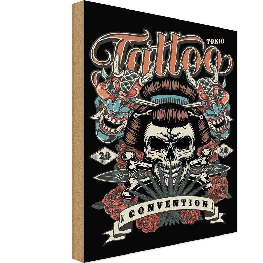 Holzschild 18x12 cm Tattoo Tokio convention Sport Hobby