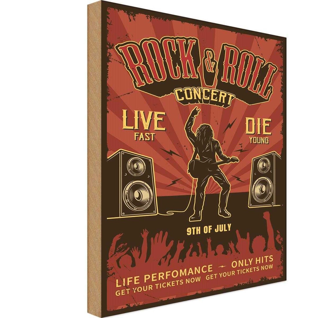 Holzschild 18x12 cm Rock&Roll Concert live 9th july Warnschild Hinweisschild