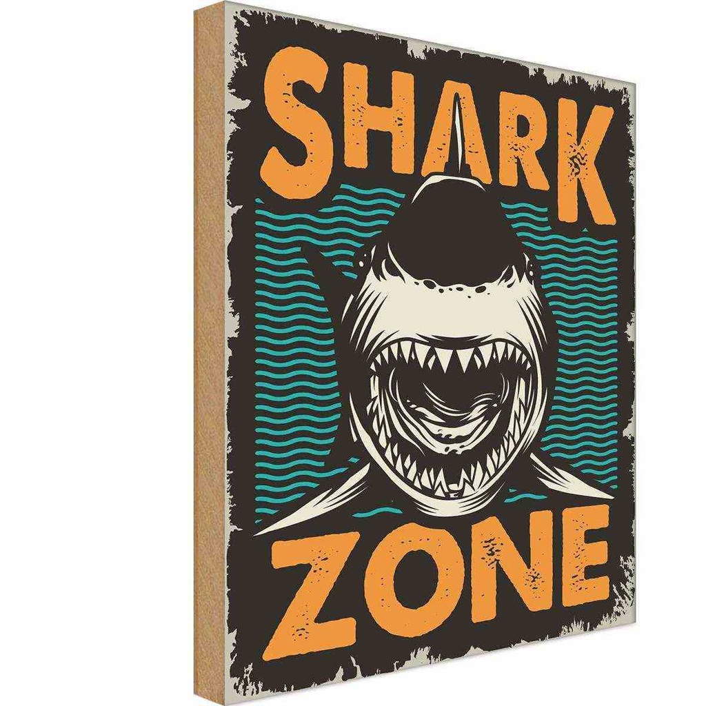 Holzschild 18x12 cm Shark Zone Hai See Warnschild Hinweisschild