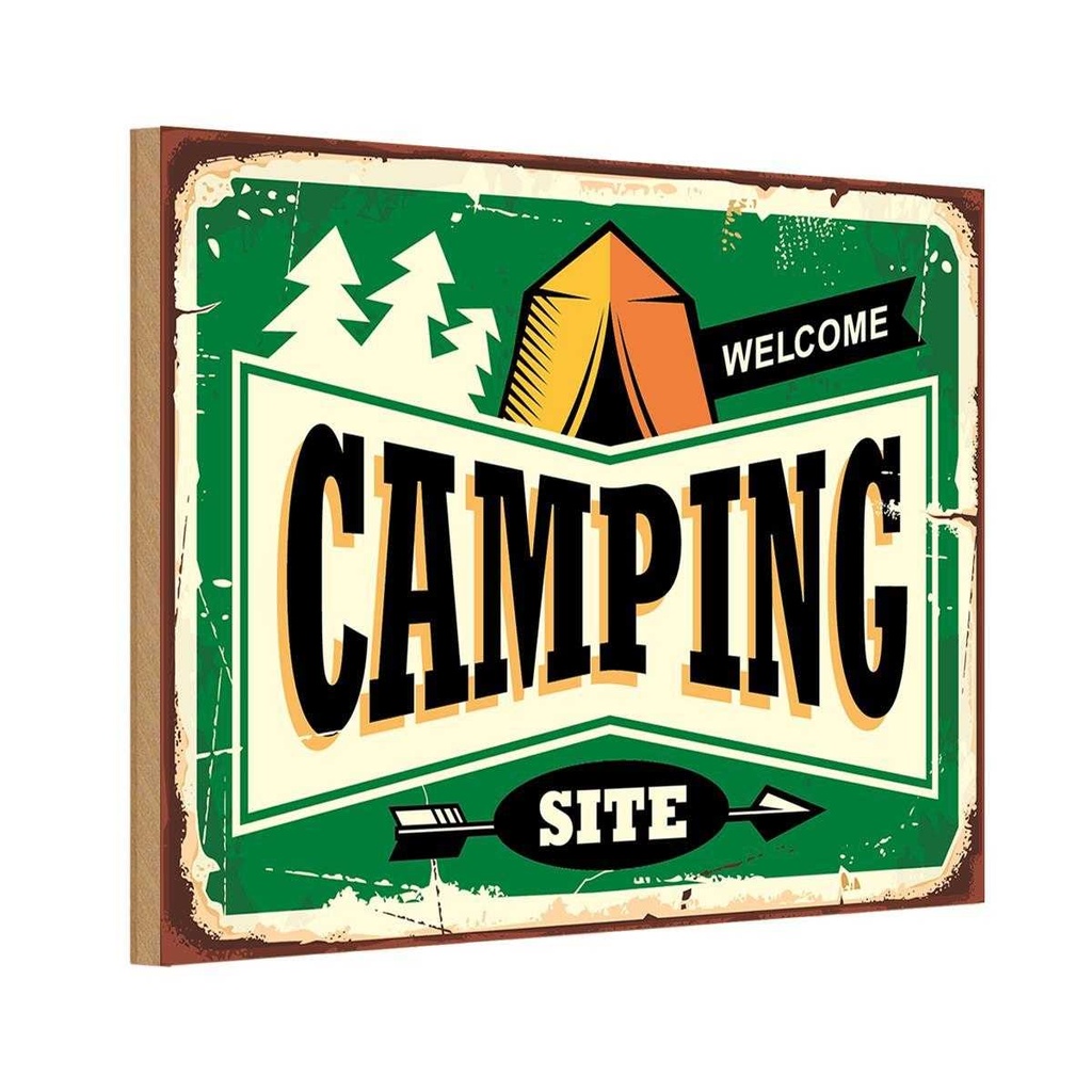Holzschild 12x18 cm Camping welcome Outdoor