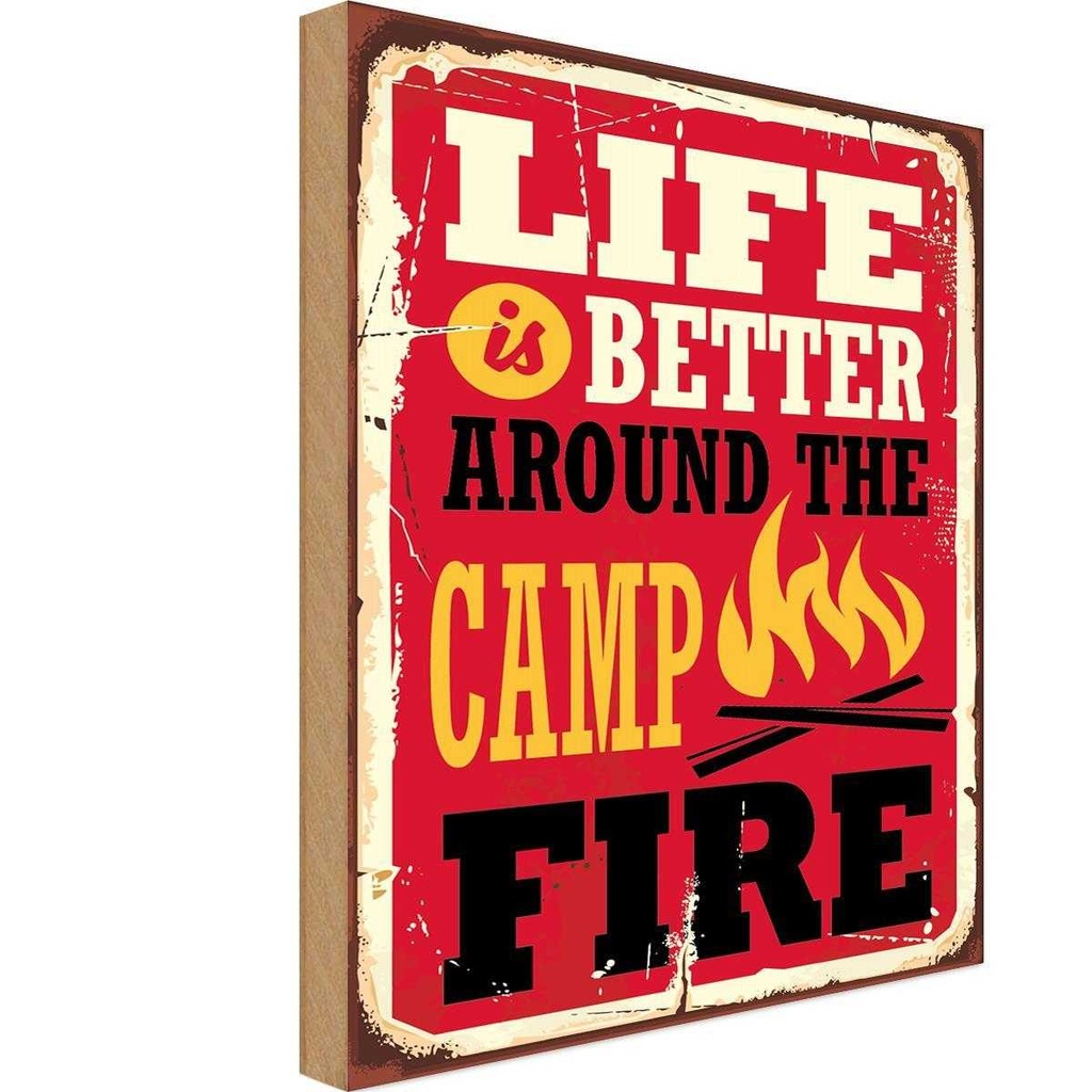 Holzschild 18x12 cm life better camp fire Camping Outdoor
