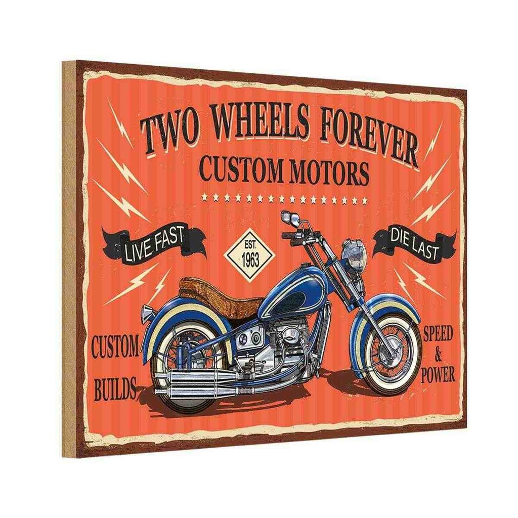 Holzschild 12x18 cm Motorrad custom motors Sport Hobby