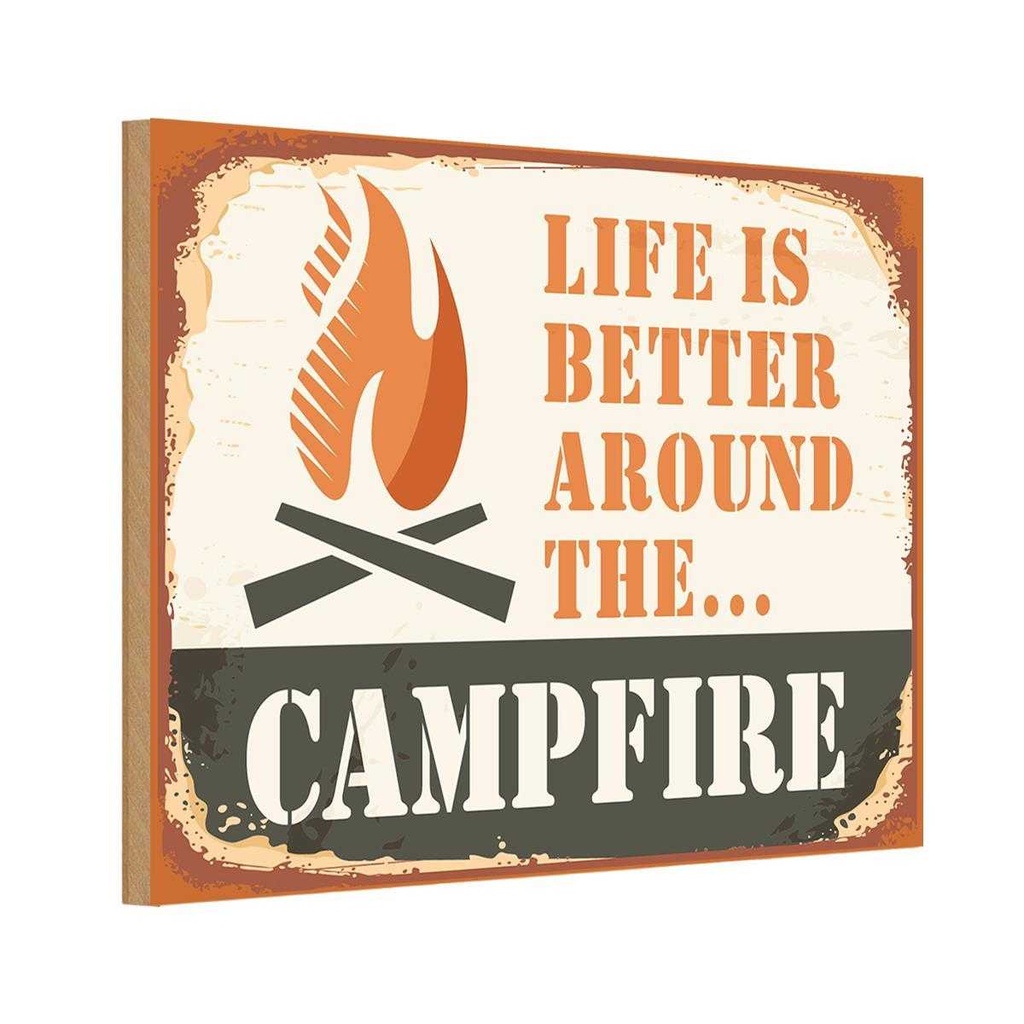 Holzschild 12x18 cm Camping Campfire life is better Outdoor