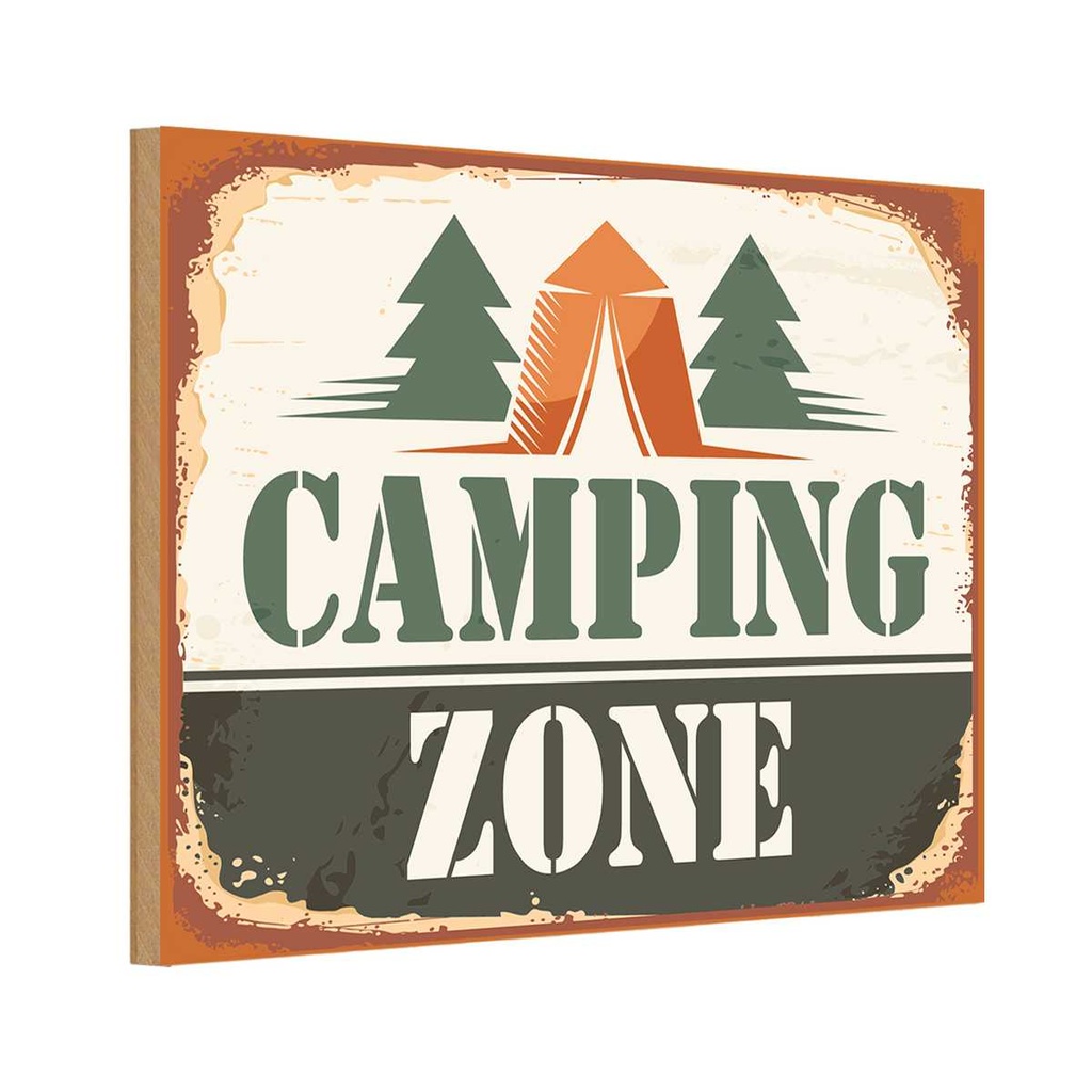 Holzschild 12x18 cm Camping Zone Outdoor
