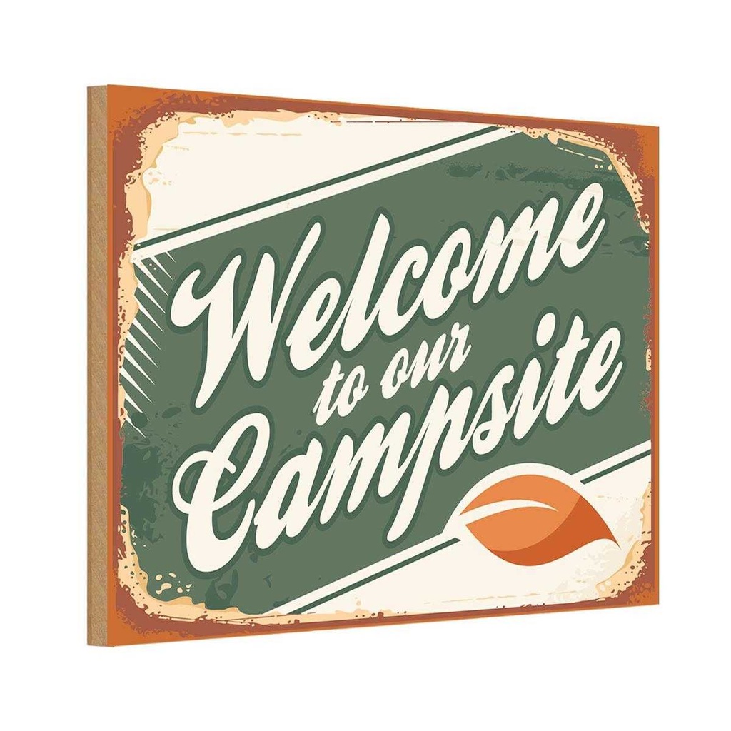 Holzschild 12x18 cm Camping welcome to our Campsite Outdoor