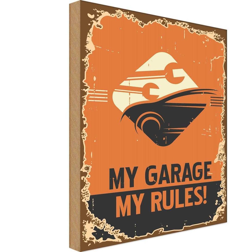 Holzschild 18x12 cm Auto my garage rules Werkstatt