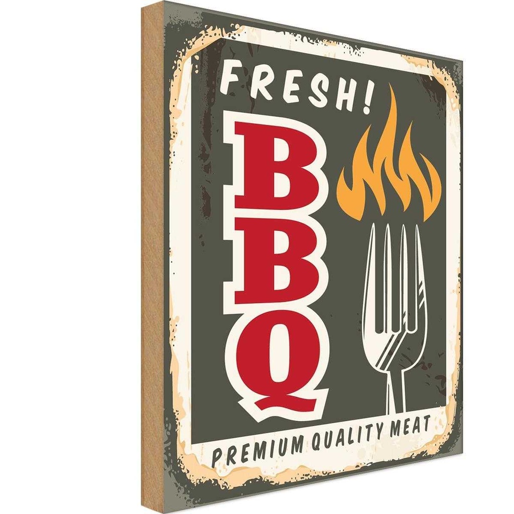 Holzschild 18x12 cm fresh! BBQ Premium Quality meat Essen Trinken
