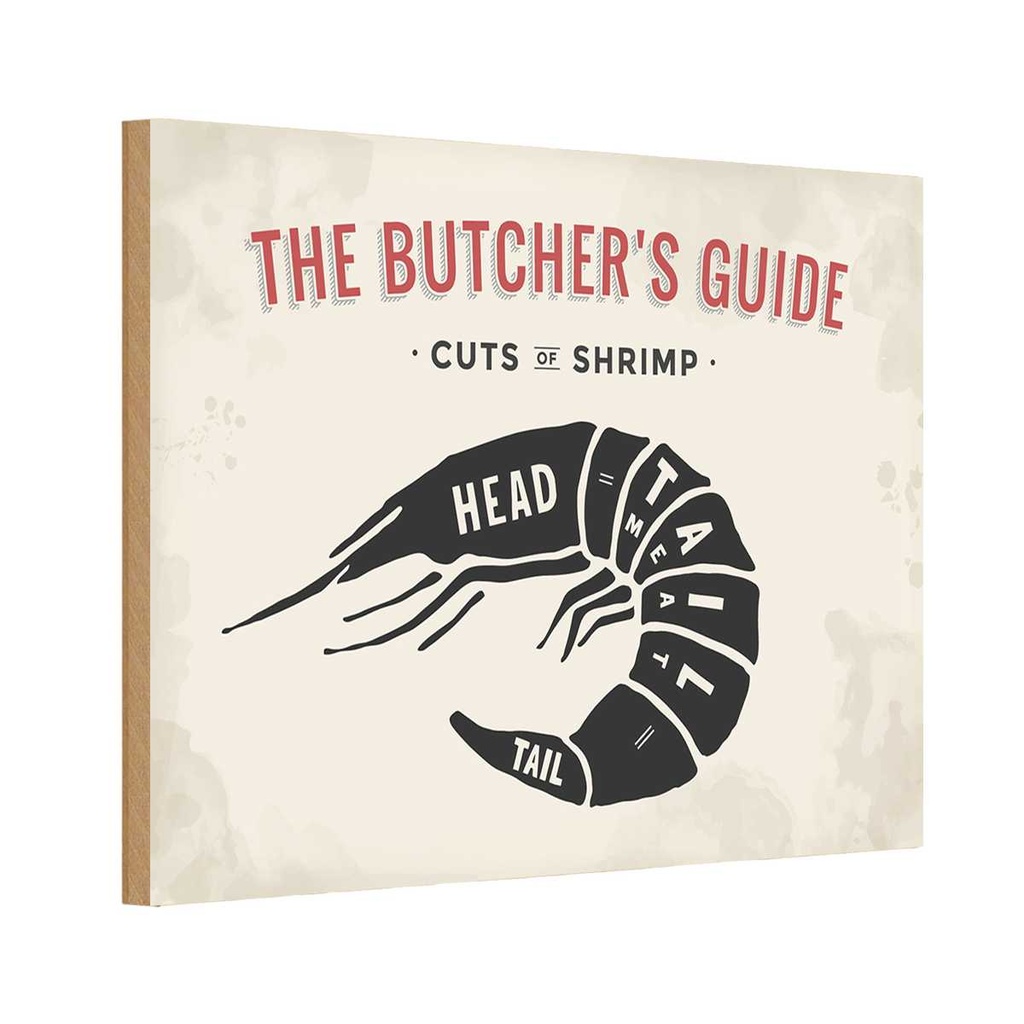 Holzschild 12x18 cm Garnele cuts of shrimp Fisch Essen Trinken