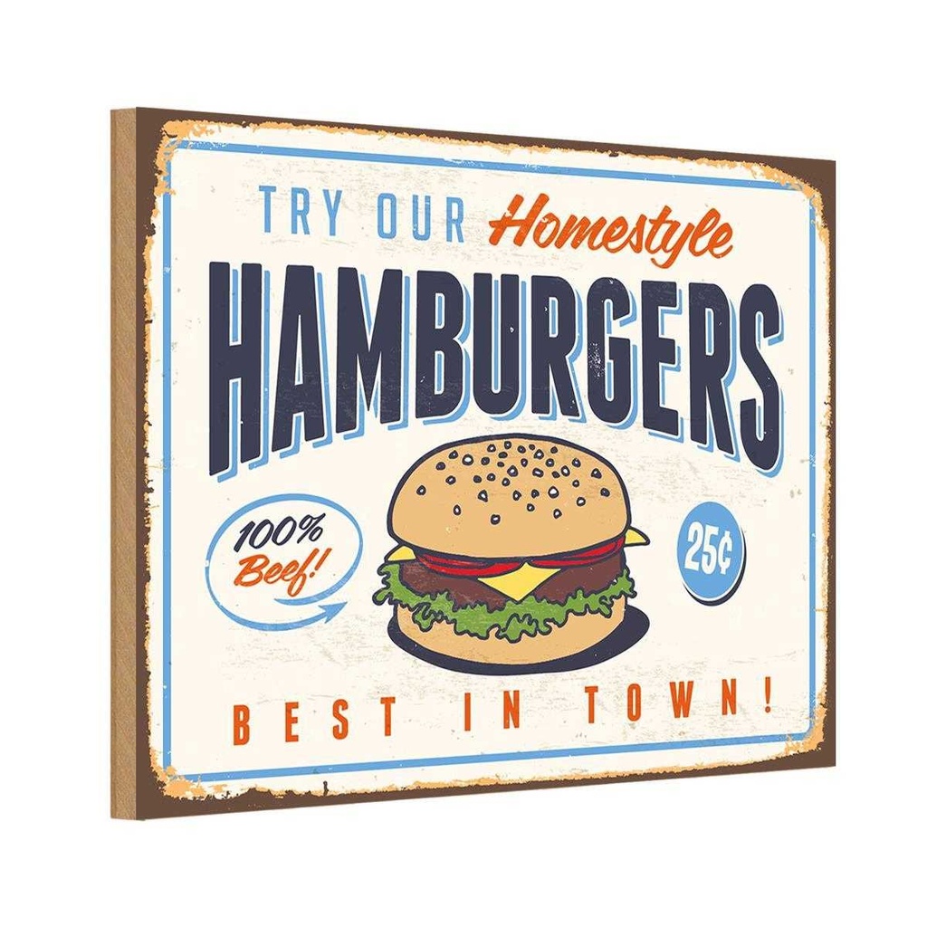 Holzschild 12x18 cm hamburgers best in town Essen Trinken