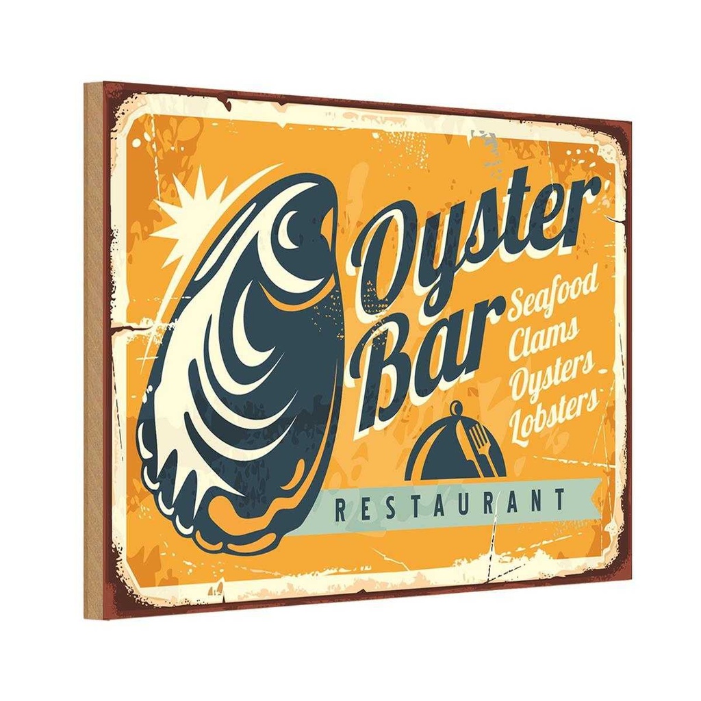 Holzschild 12x18 cm Oyster Bar Seafood Restaurant Essen Trinken