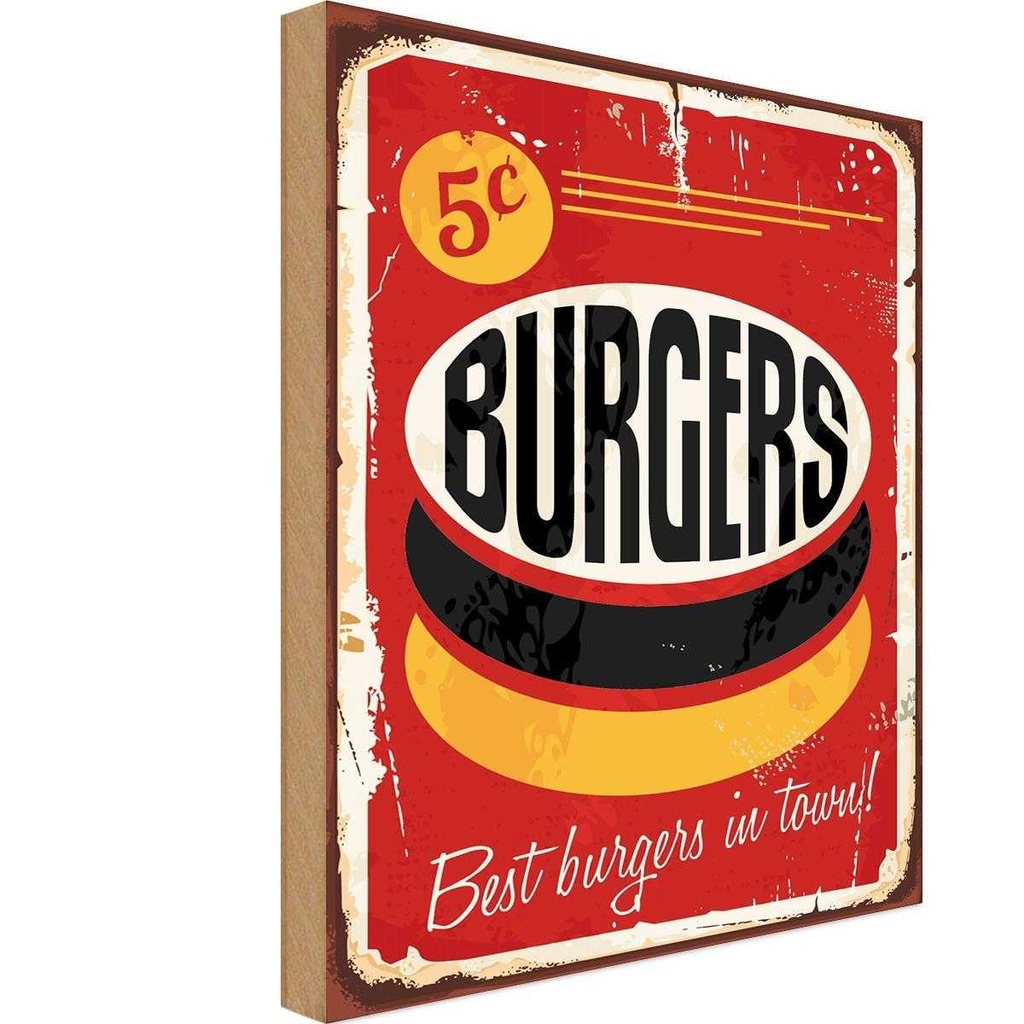Holzschild 18x12 cm burgers best in town Fast food Essen Trinken