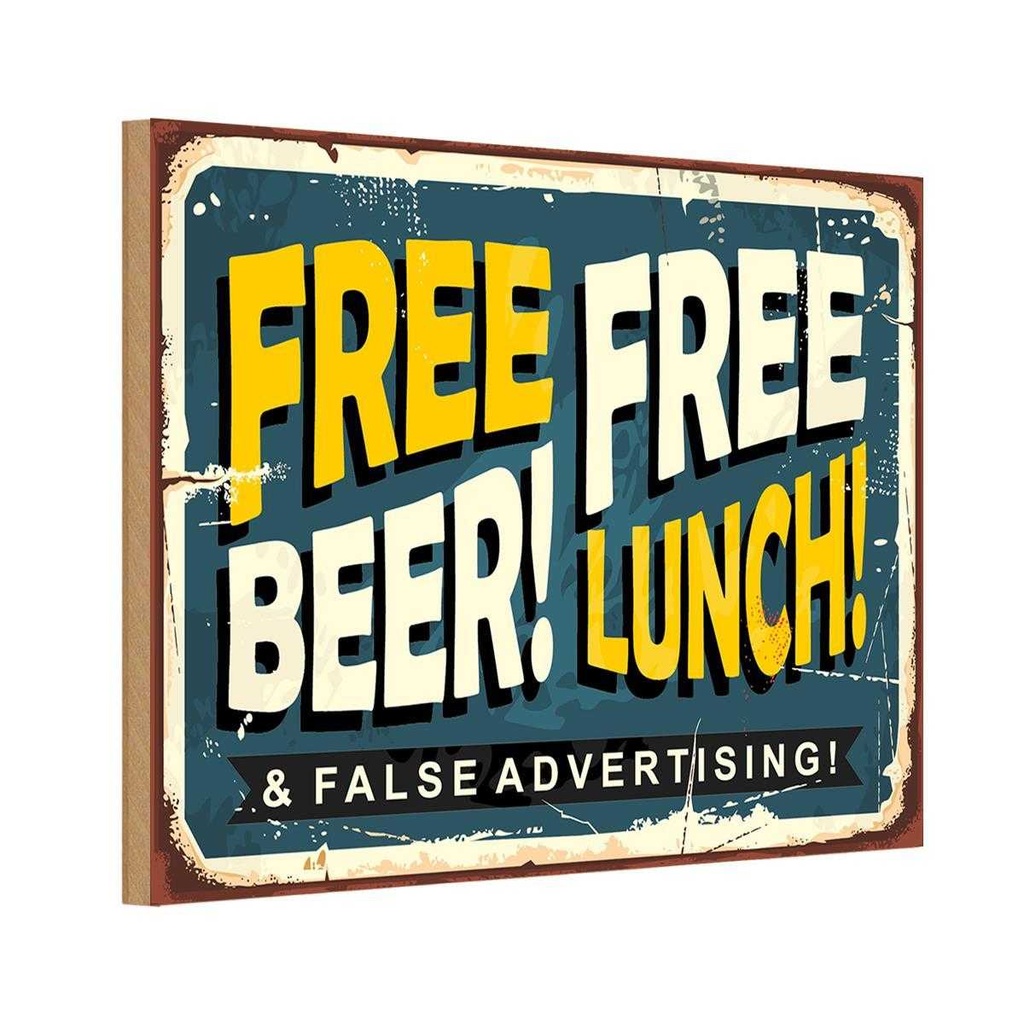 Holzschild 12x18 cm Free beer lunch Alkohol Essen Trinken