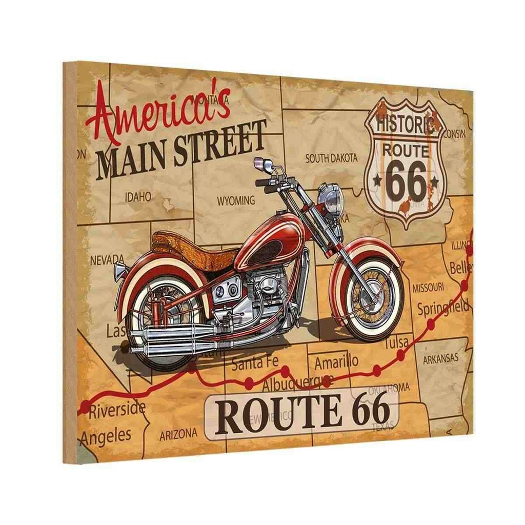 Holzschild 12x18 cm Motorrad America`s main street route 66 Auto Garage Werkstatt