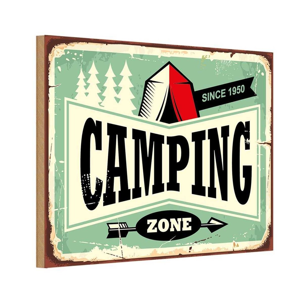 Holzschild 12x18 cm Camping Zone Outdoor Abenteuer