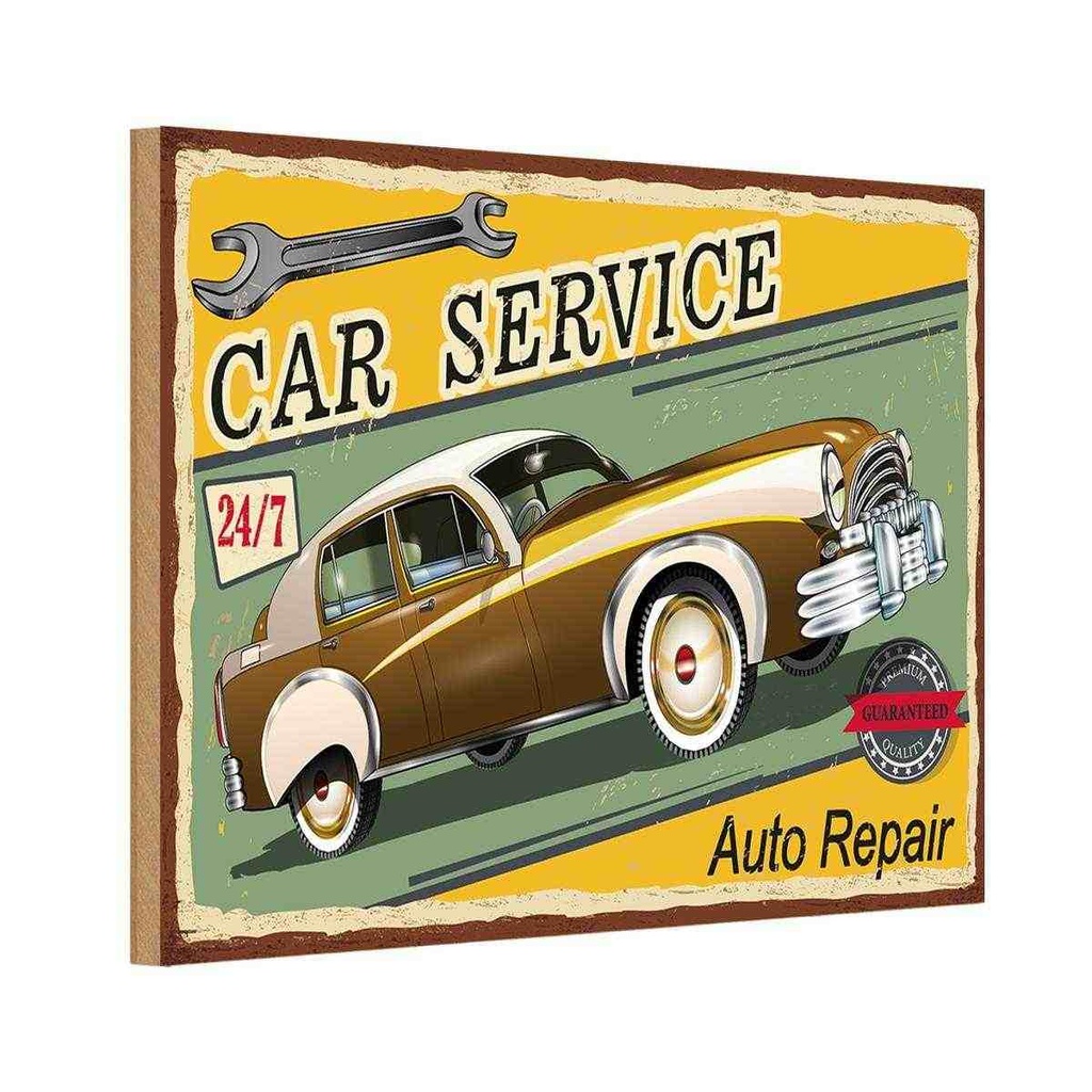 Holzschild 12x18 cm Car Service 24/7 Auto repair Garage Werkstatt
