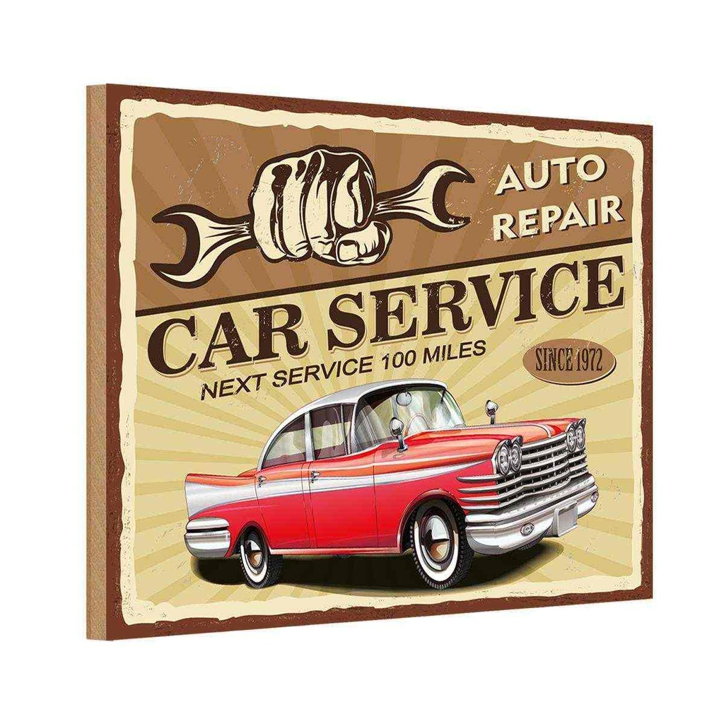 Holzschild 12x18 cm Car Service Auto repair 1972 Garage Werkstatt