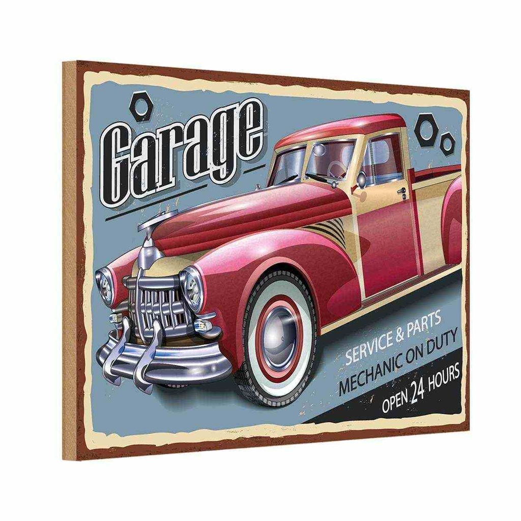 Holzschild 12x18 cm Auto Garage service parts open 24