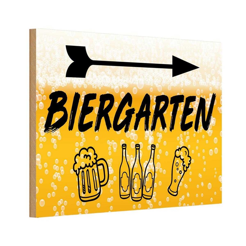 Holzschild 12x18 cm Biergarten rechts Bier