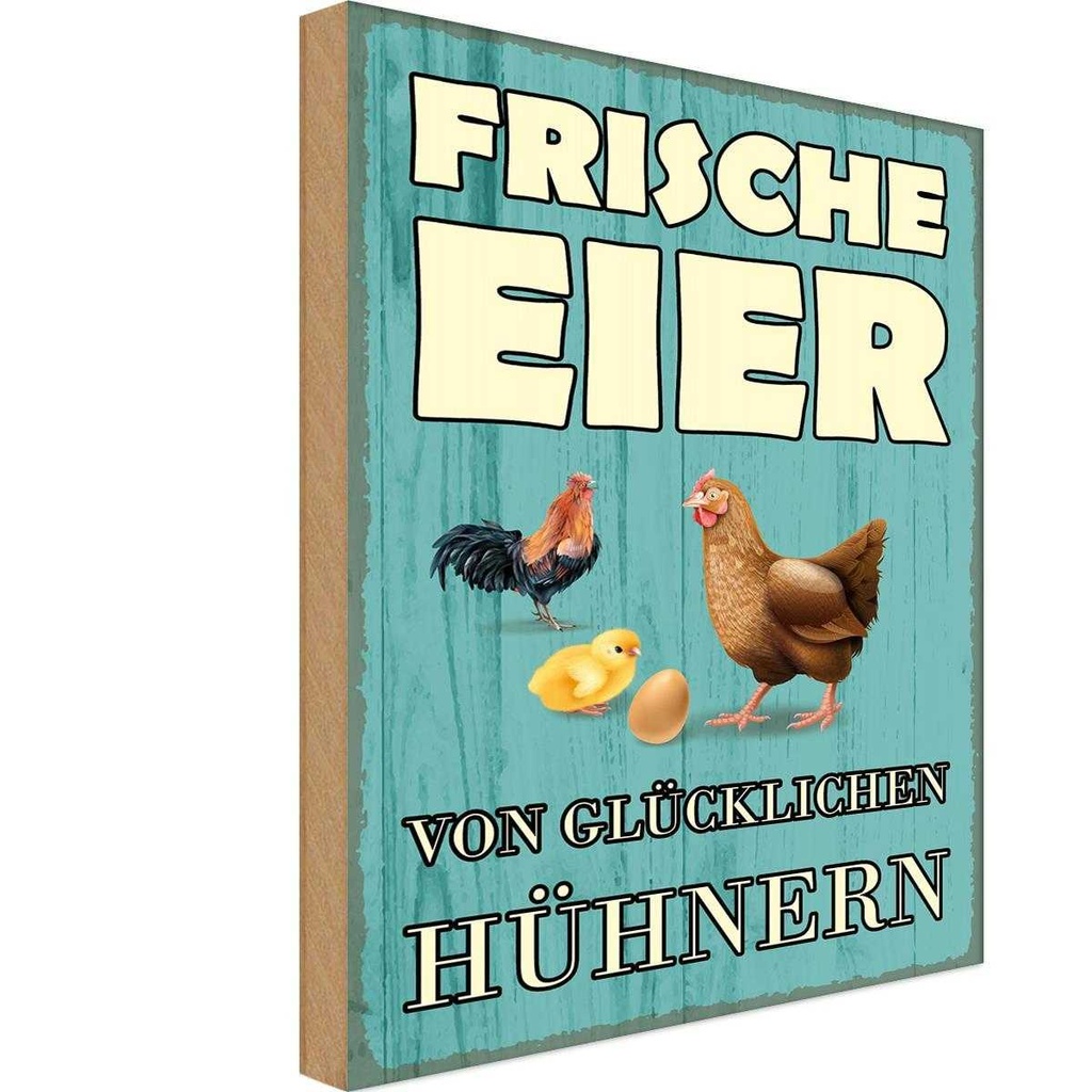 Holzschild 18x12 cm frische Eier glückliche Hühner Tier Haustier