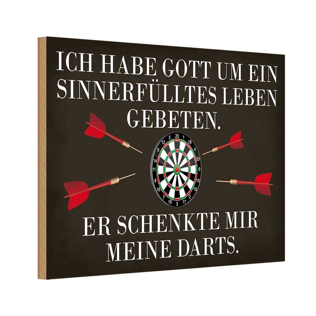 Holzschild 12x18 cm Gott schenkte mir meine Darts Sport Hobby