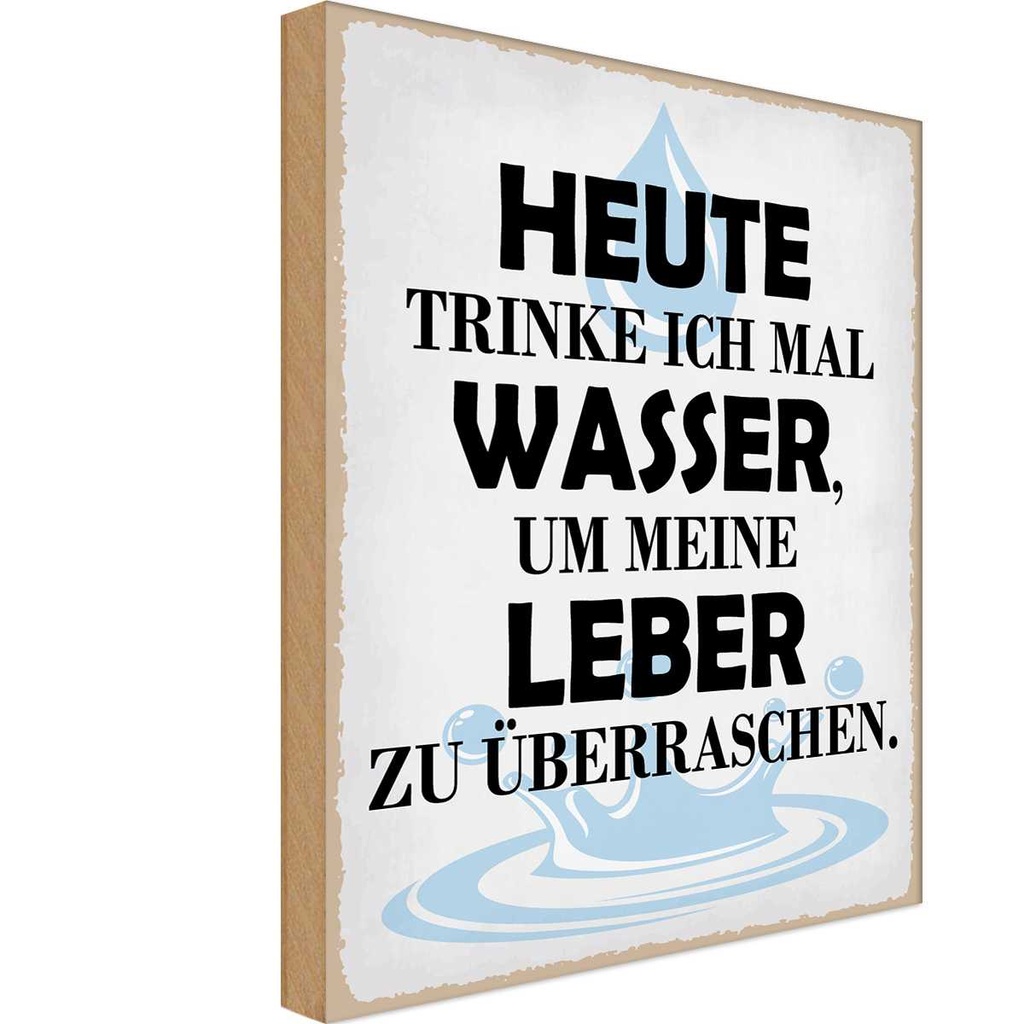 Holzschild 18x12 cm heute trinke ich Wasser Leber Essen Trinken
