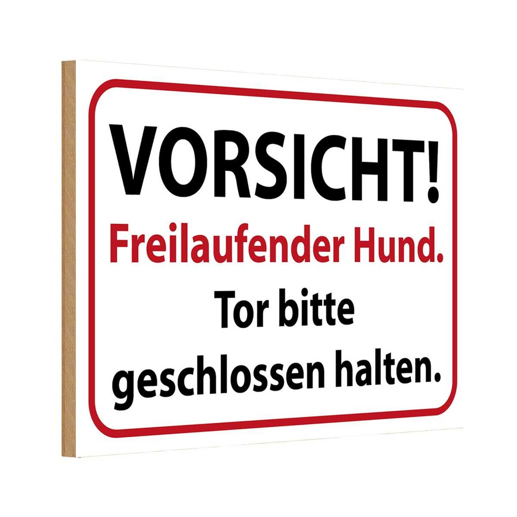 Holzschild 12x18 cm Vorsicht Freilaufender Hund Warnschild Hinweisschild