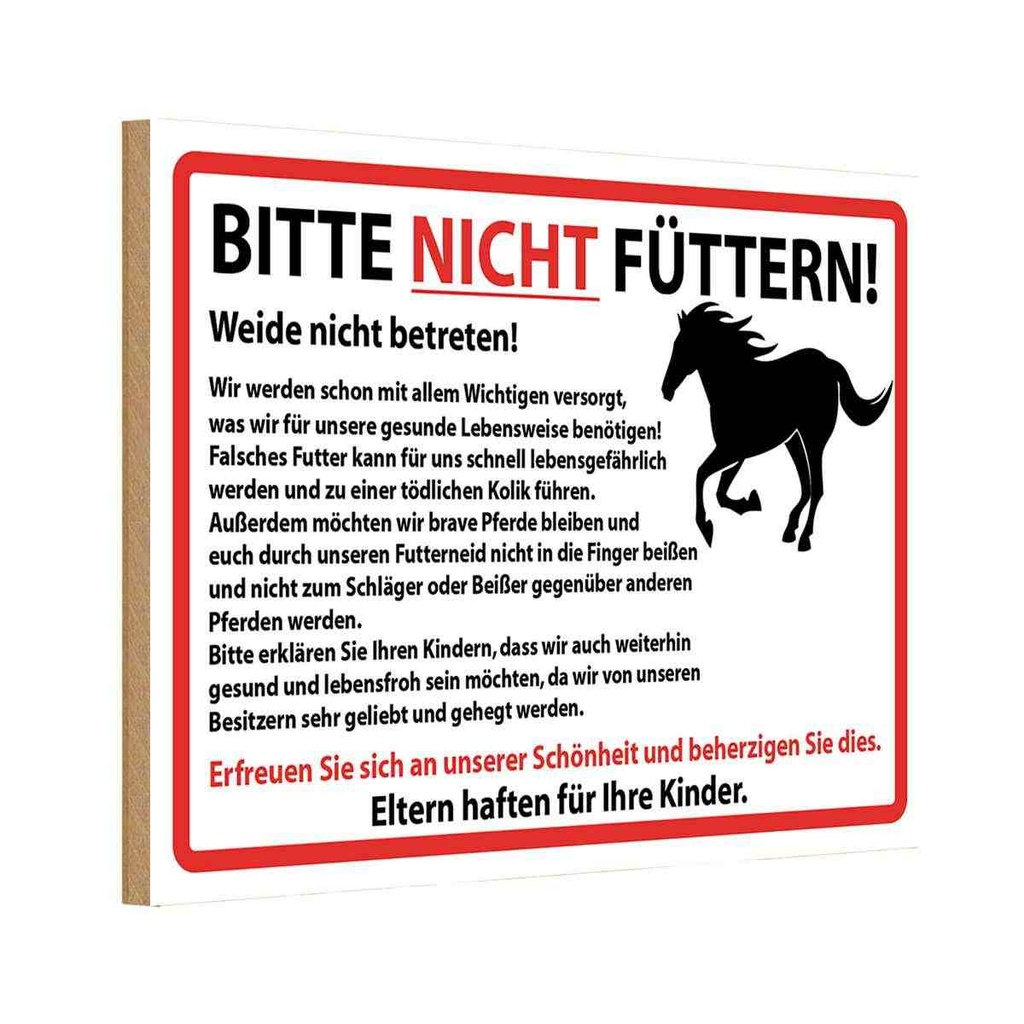 Holzschild 12x18 cm Bitte nicht füttern Pferde Warnschild Hinweisschild