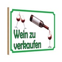 Holzschild 12x18 cm Wein zu verkaufen Alkohol Essen Trinken
