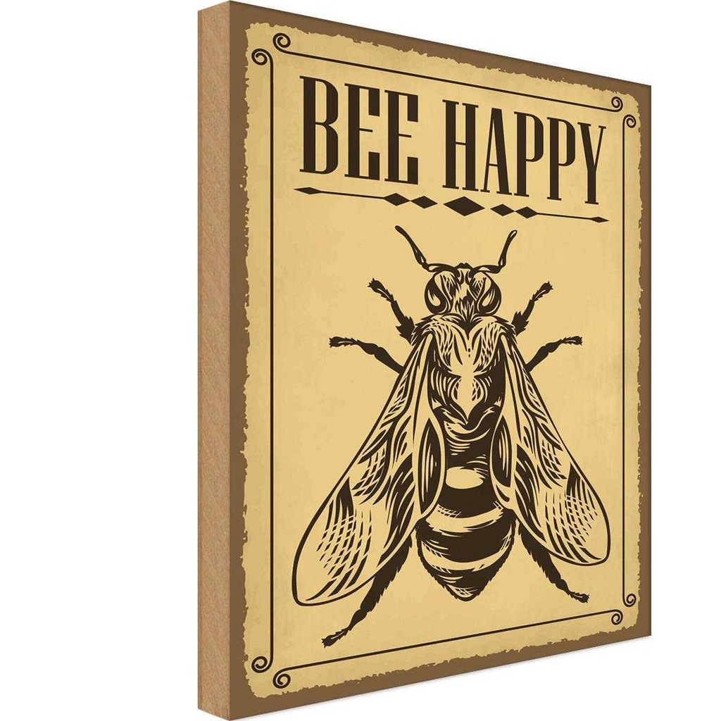 Holzschild 18x12 cm Bee happy Biene Honig Imkerei