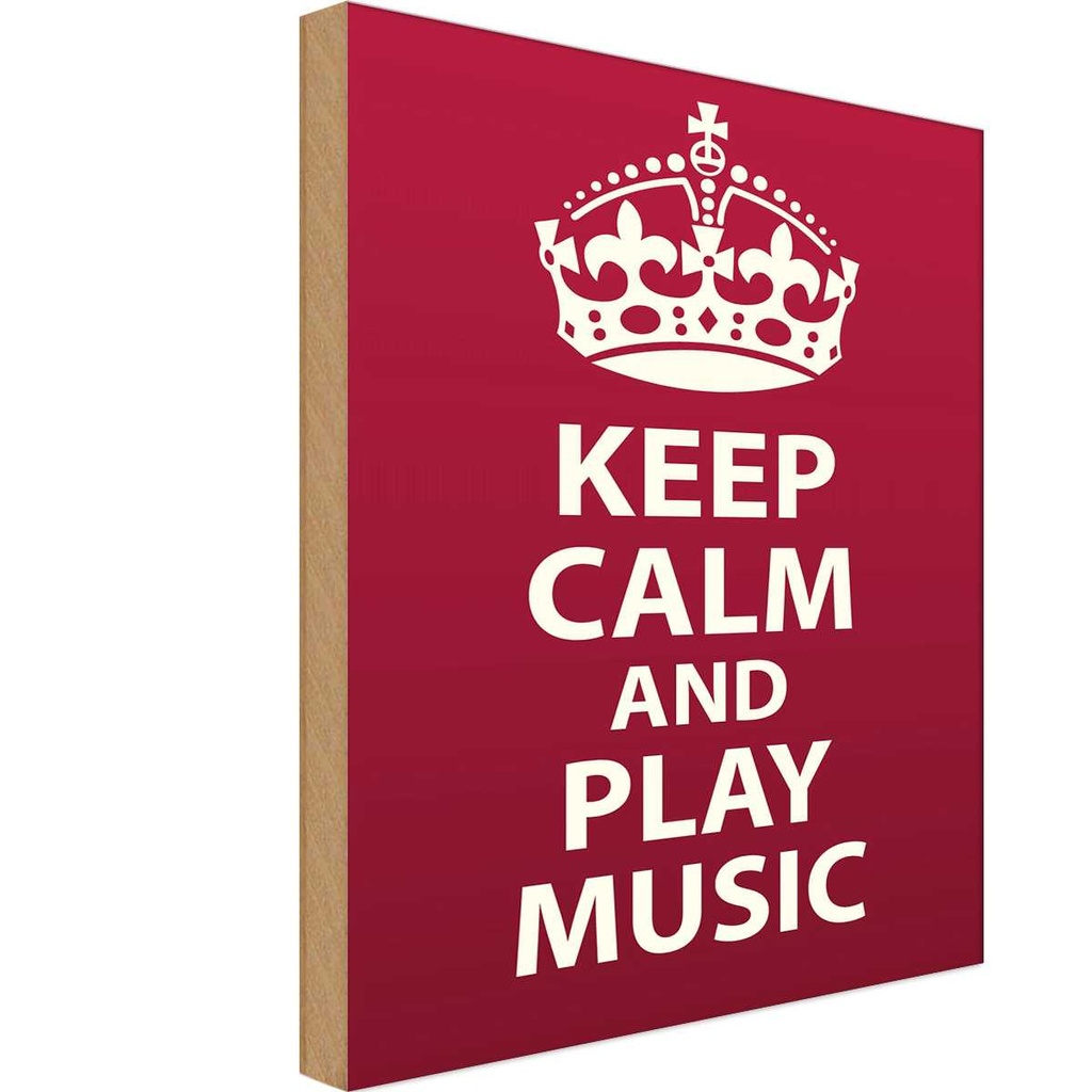 Holzschild 18x12 cm Keep Calm and play Music Krone