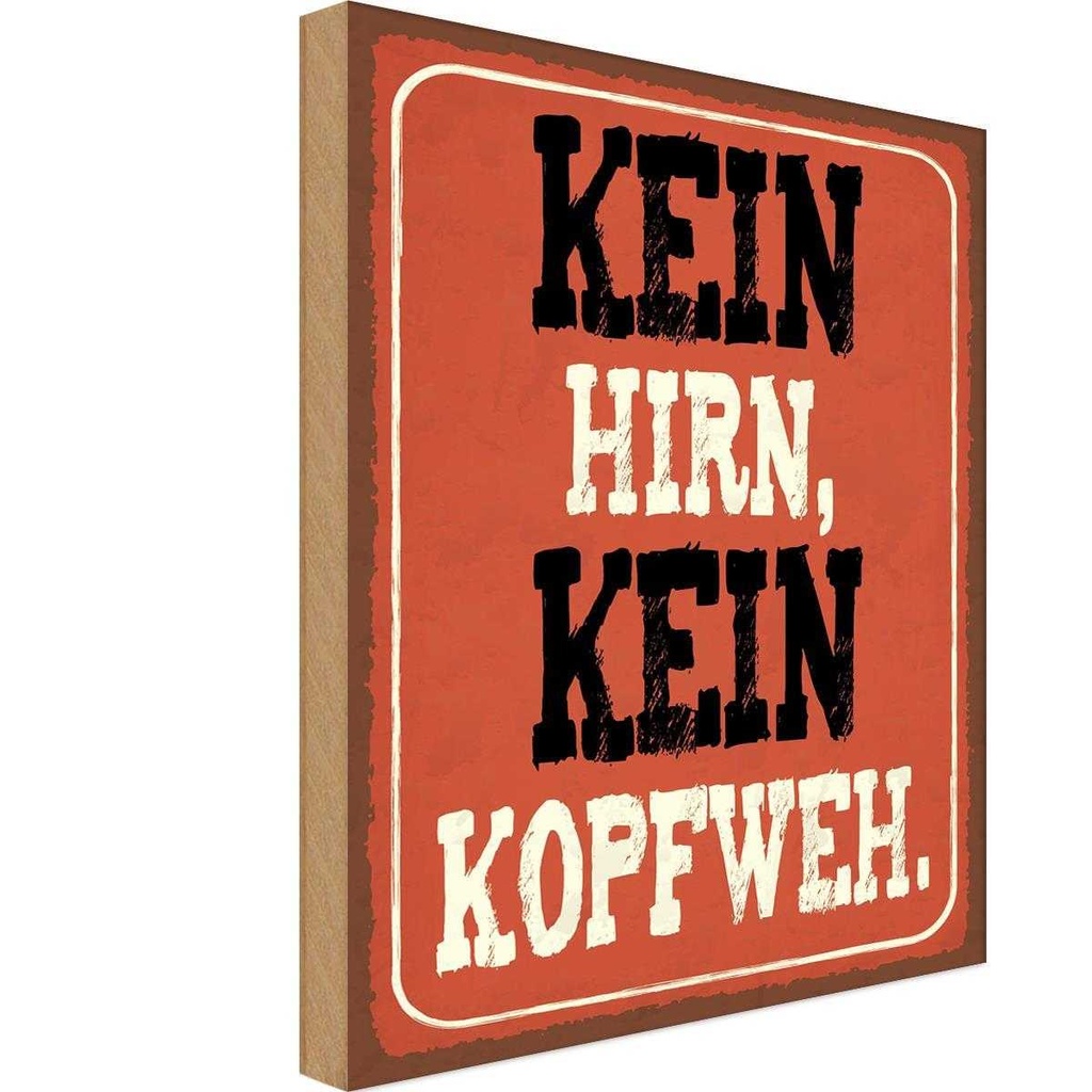 Holzschild 18x12 cm kein Hirn Kopfweh Dekoration