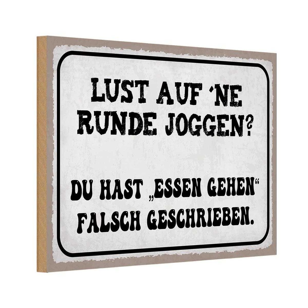 Holzschild 12x18 cm Lust Runde Joggen essen gehen Trinken
