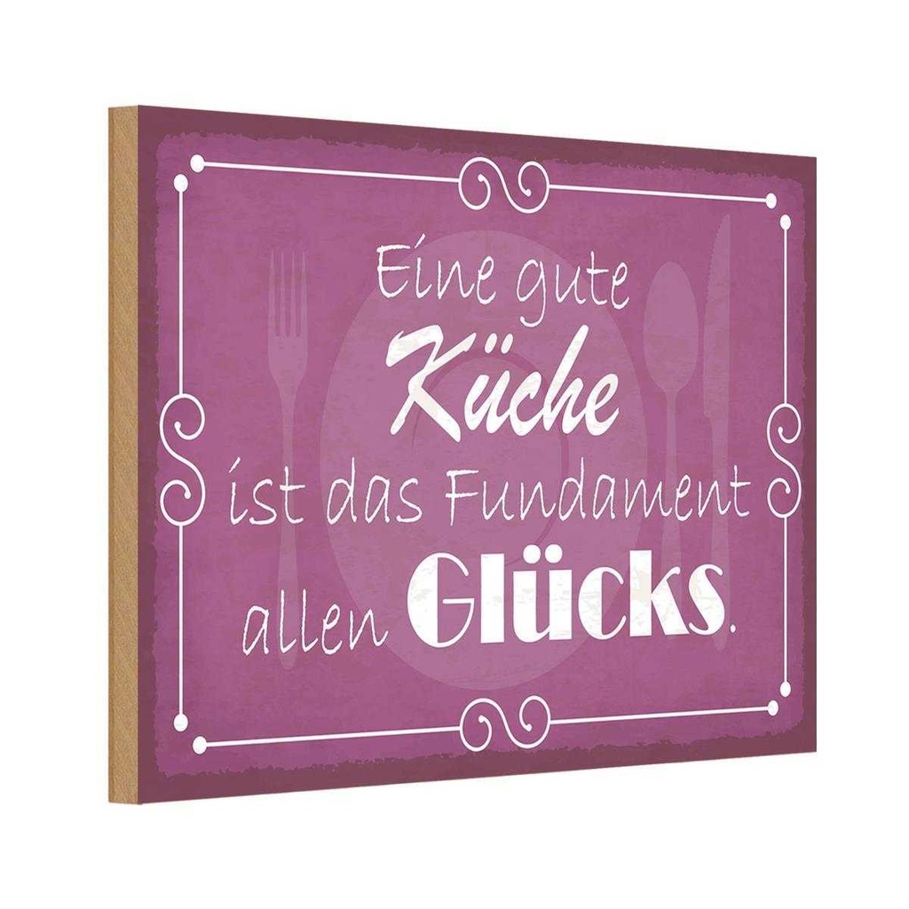 Holzschild 12x18 cm gute Küche Fundament allen Glück Spruch Zitat