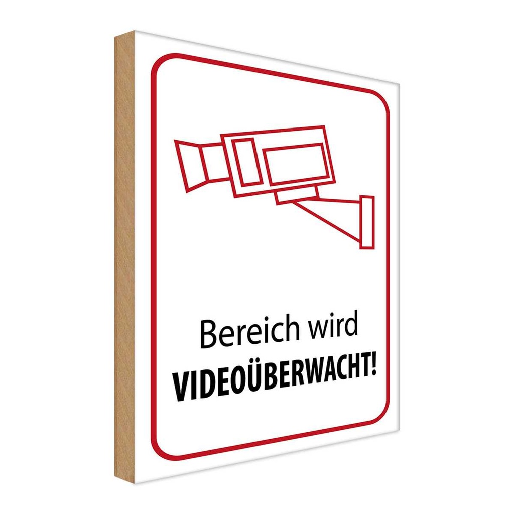 Holzschild 18x12 cm Bereich wird videoüberwacht Dekoration