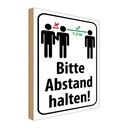 Holzschild 18x12 cm bitte Abstand halten 1.5 m Warnschild Hinweisschild