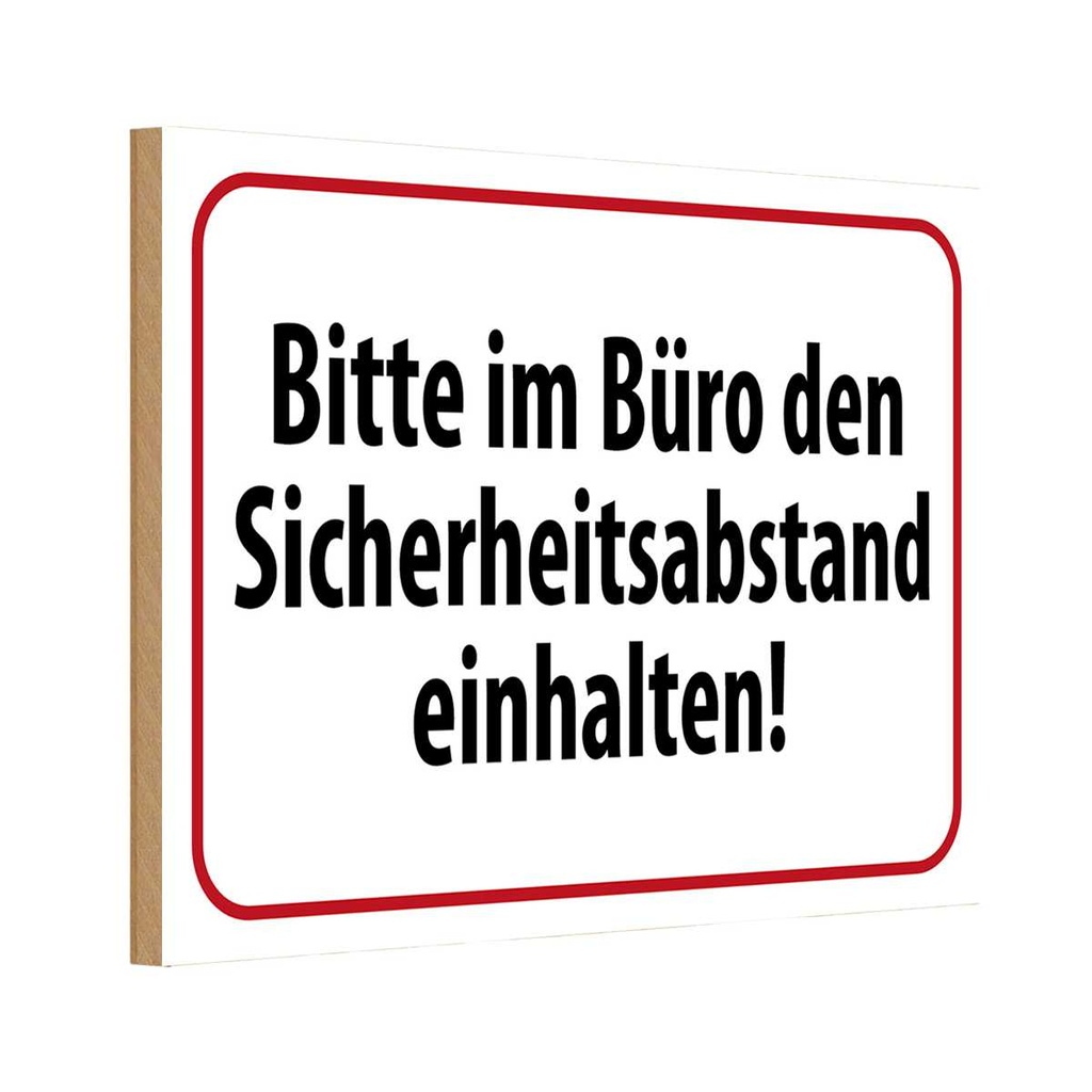 Holzschild 12x18 cm im Büro Sicherheitsabstand Warnschild Hinweisschild