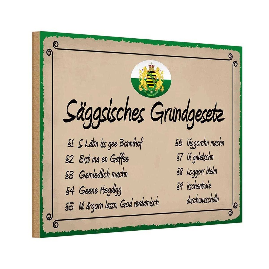 Holzschild 12x18 cm säggsisches Grundgesetz lustig Dekoration