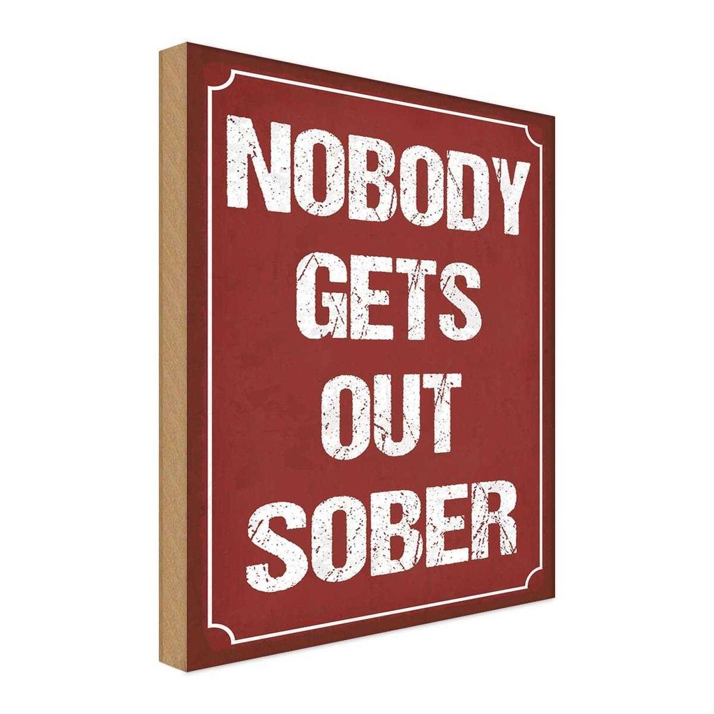 Holzschild 18x12 cm nobody gets out sober Alkohol Dekoration