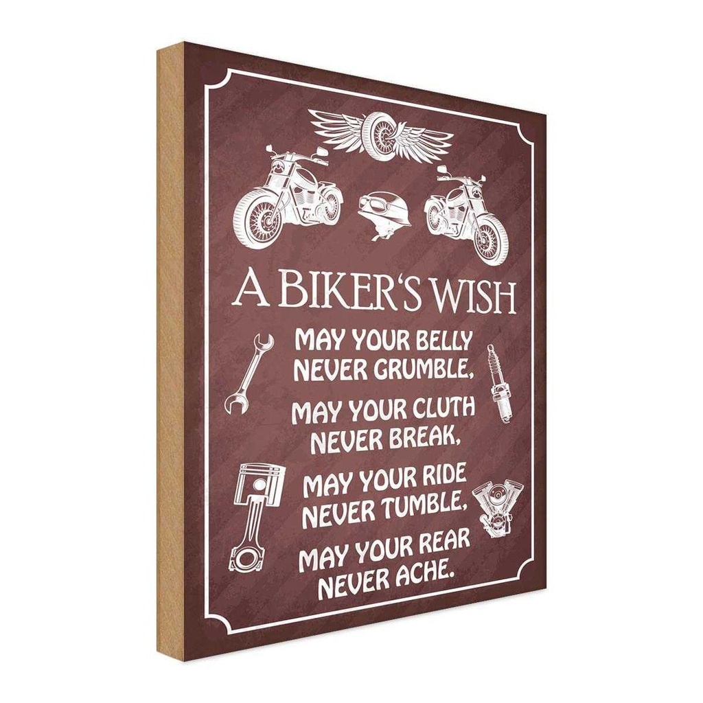 Holzschild 18x12 cm biker`s Wish never crumble break