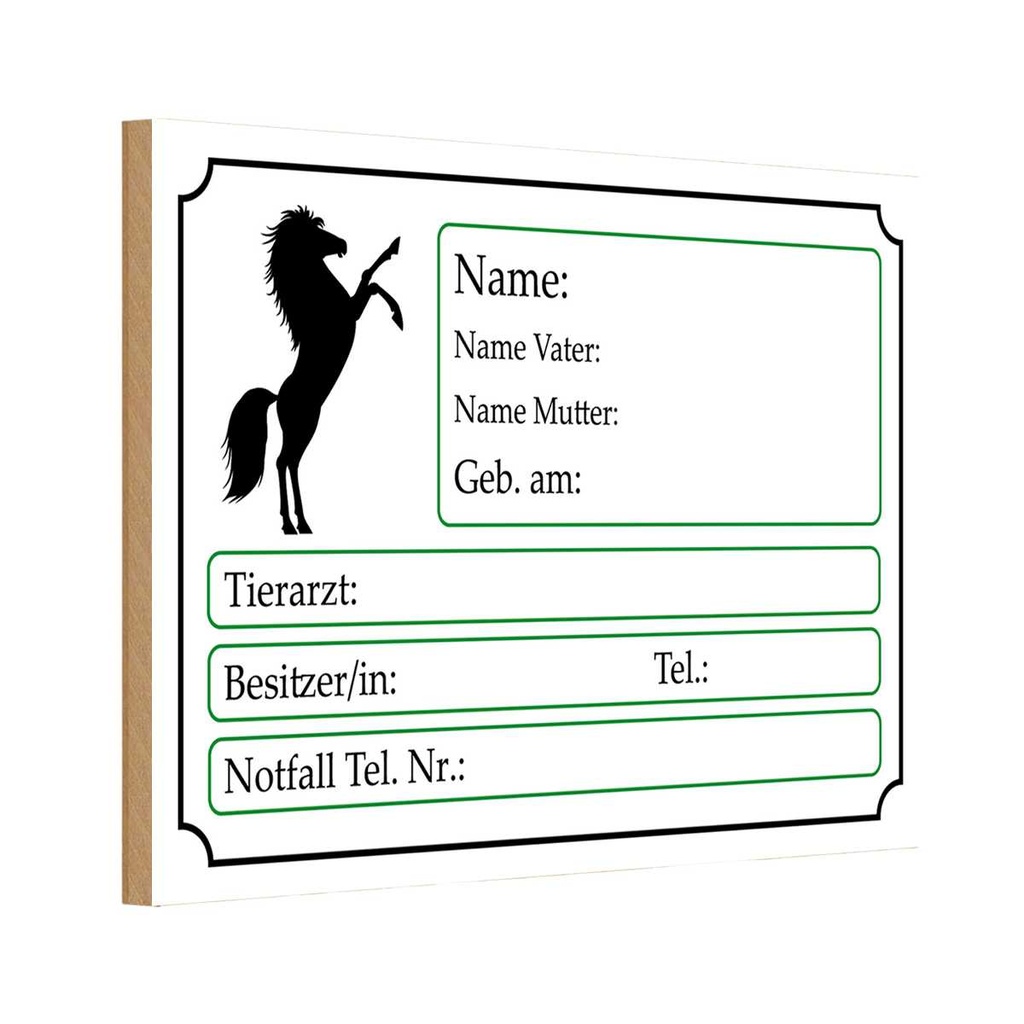 Holzschild 12x18 cm Pferde Name Vater Mutter geb. am Tier Haustier