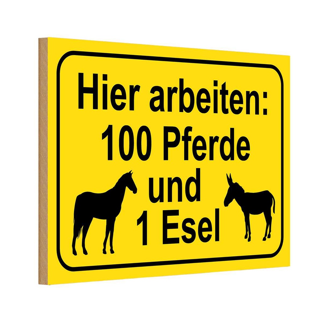 Holzschild 12x18 cm arbeiten 100 Pferde und 1 Esel