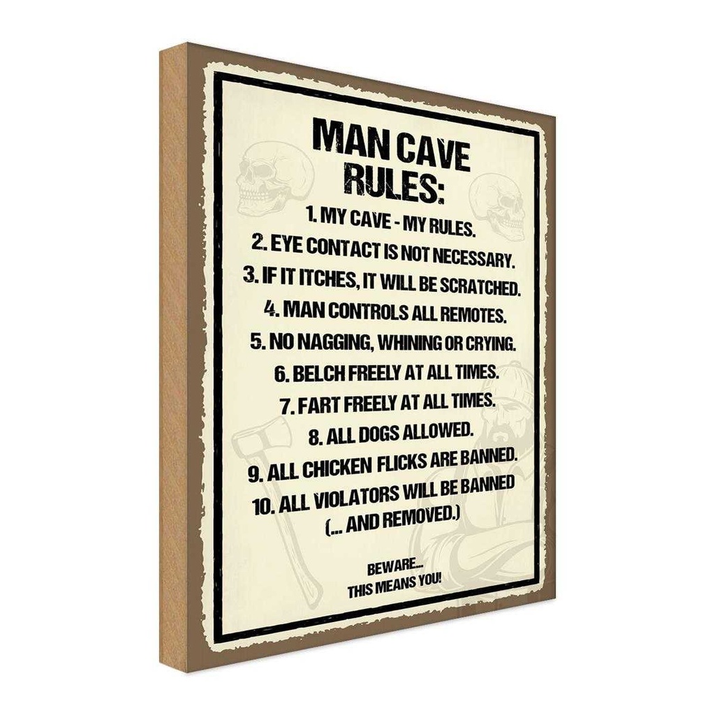 Holzschild 18x12 cm Man Cave Rules my Spruch Zitat