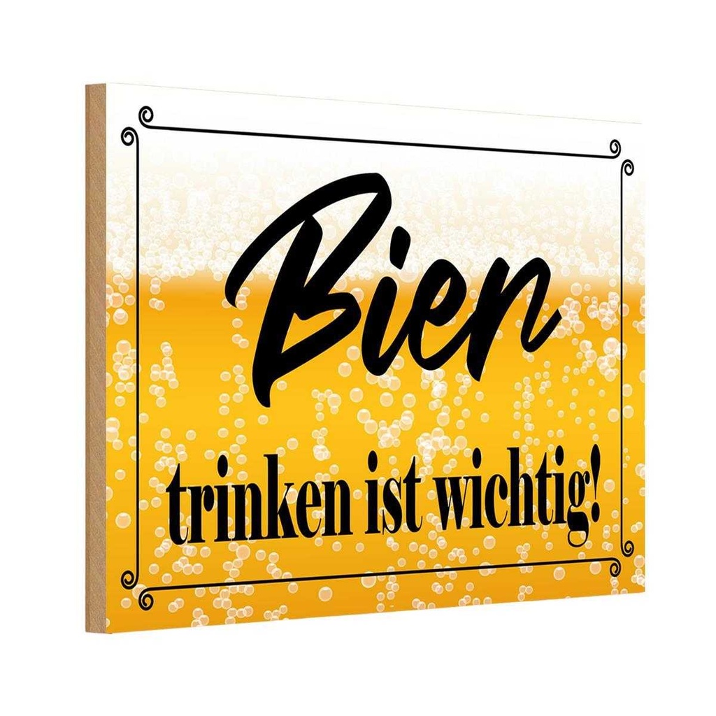 Holzschild 12x18 cm Bier trinken ist wichtig! Essen
