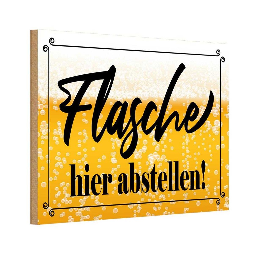 Holzschild 12x18 cm Flasche hier abstellen Bier Essen Trinken