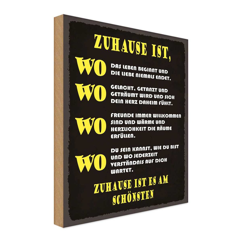 Holzschild 18x12 cm Zuhause ist wo Leben und Liebe Spruch Zitat
