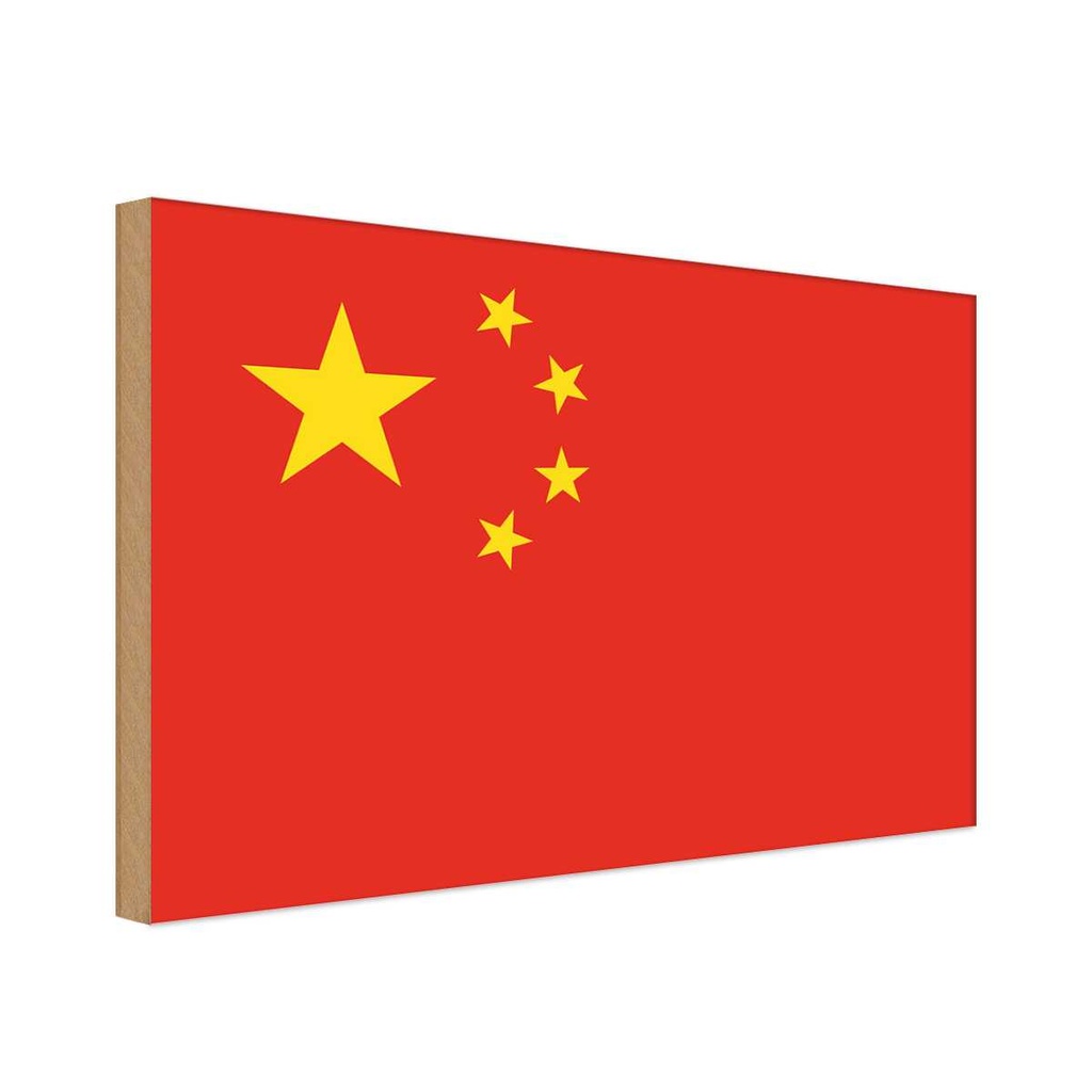Holzschild 12x18 cm China Flagge Fahne Wappen