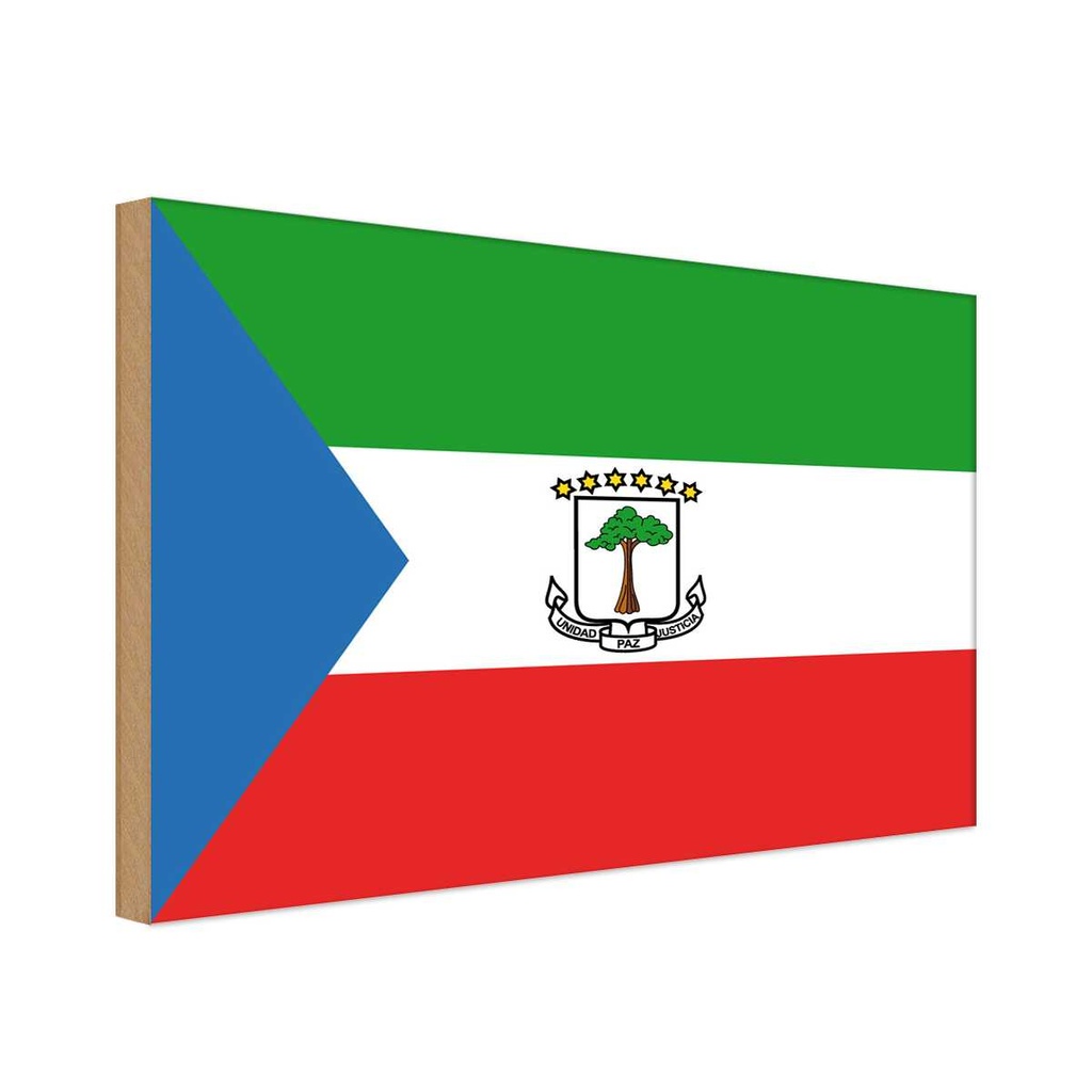 Holzschild 12x18 cm Äquatorialguineas Flagge Fahne Wappen
