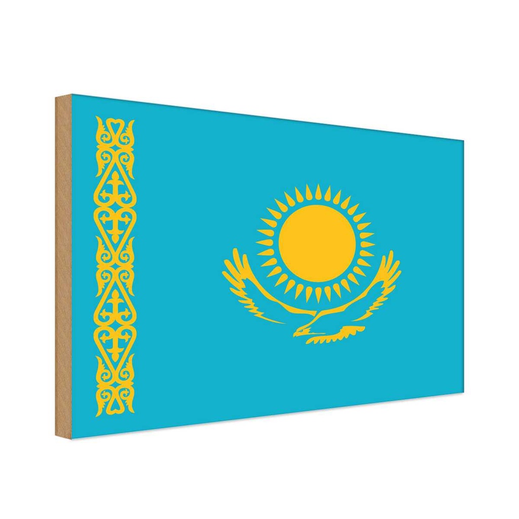 Holzschild 12x18 cm Kasachstans Kazakhstan Flagge Fahne Wappen